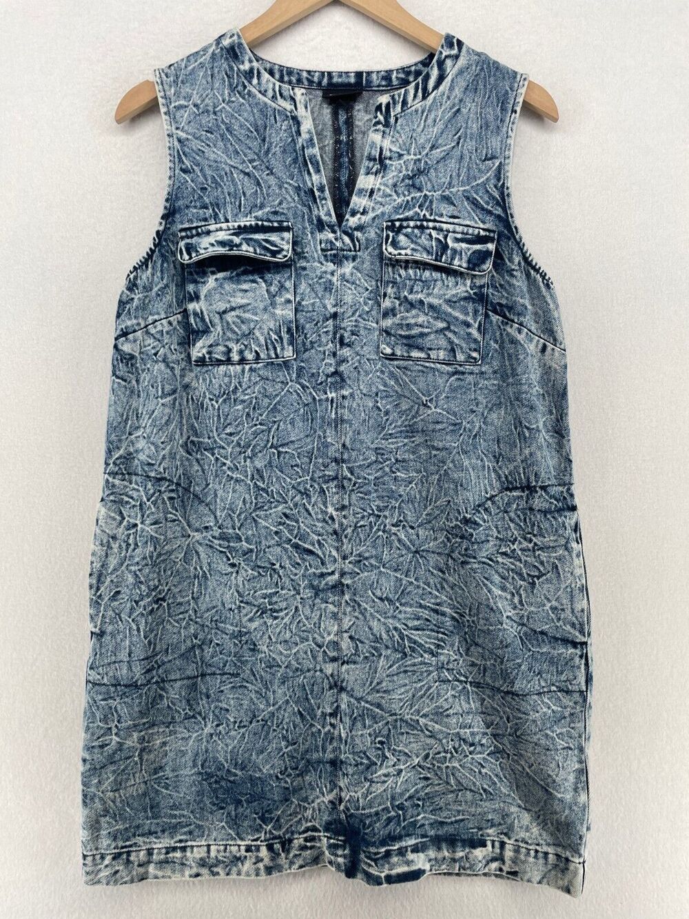 Who What Wear Acid Wash Denim Mini Dress in Blue - Picture 1 of 13